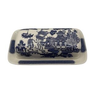 Churchill England "Willow Blue" Covered Butter Dish - Mint Condition